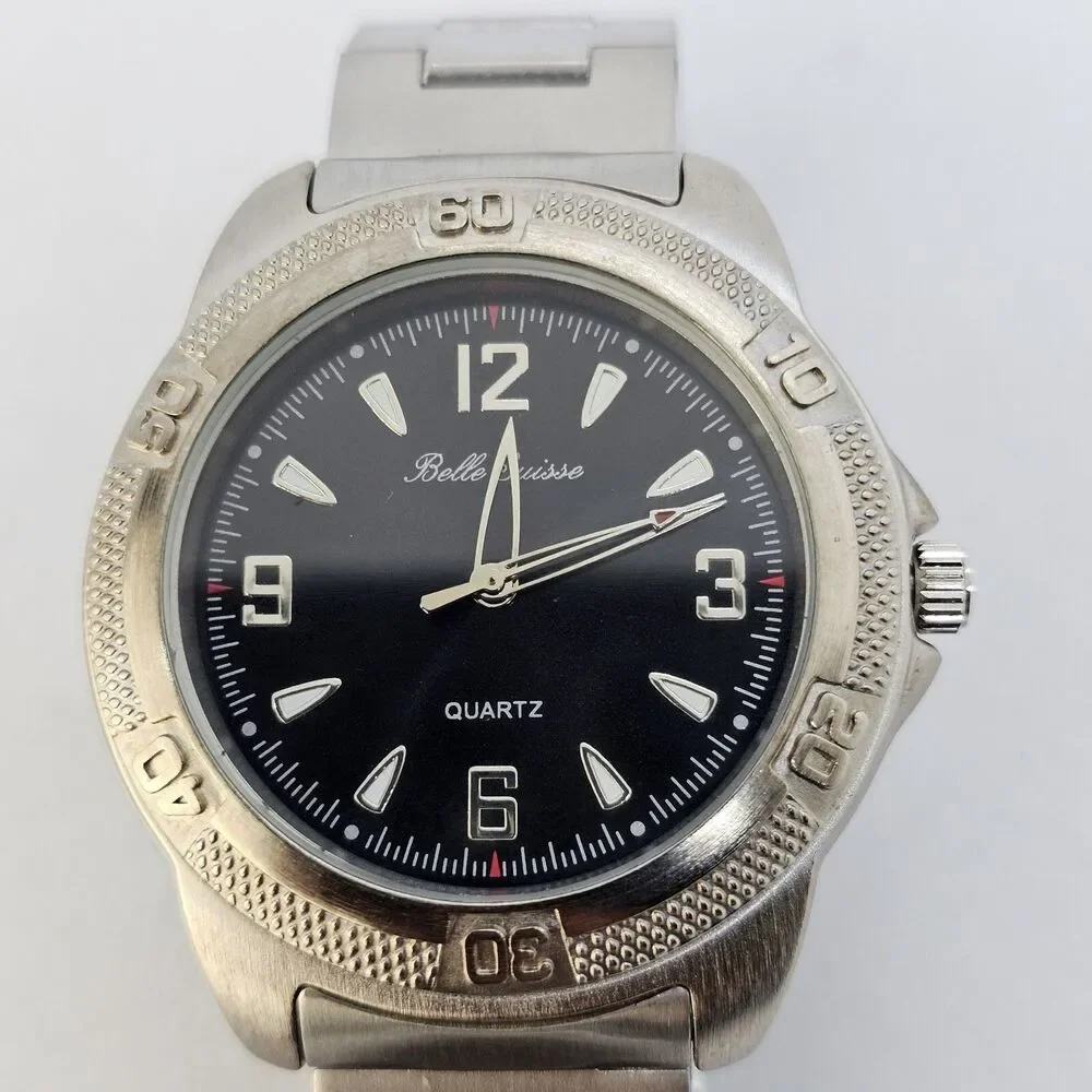 Belle Suisse 38MM Men's Watch Black Dial Gray Band Mineral Crystal 8